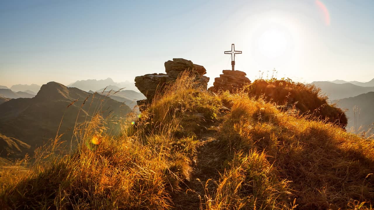 Landskap Saalbach Hinterglemm Gipfelkreuz Kreuz Semester i Österrike