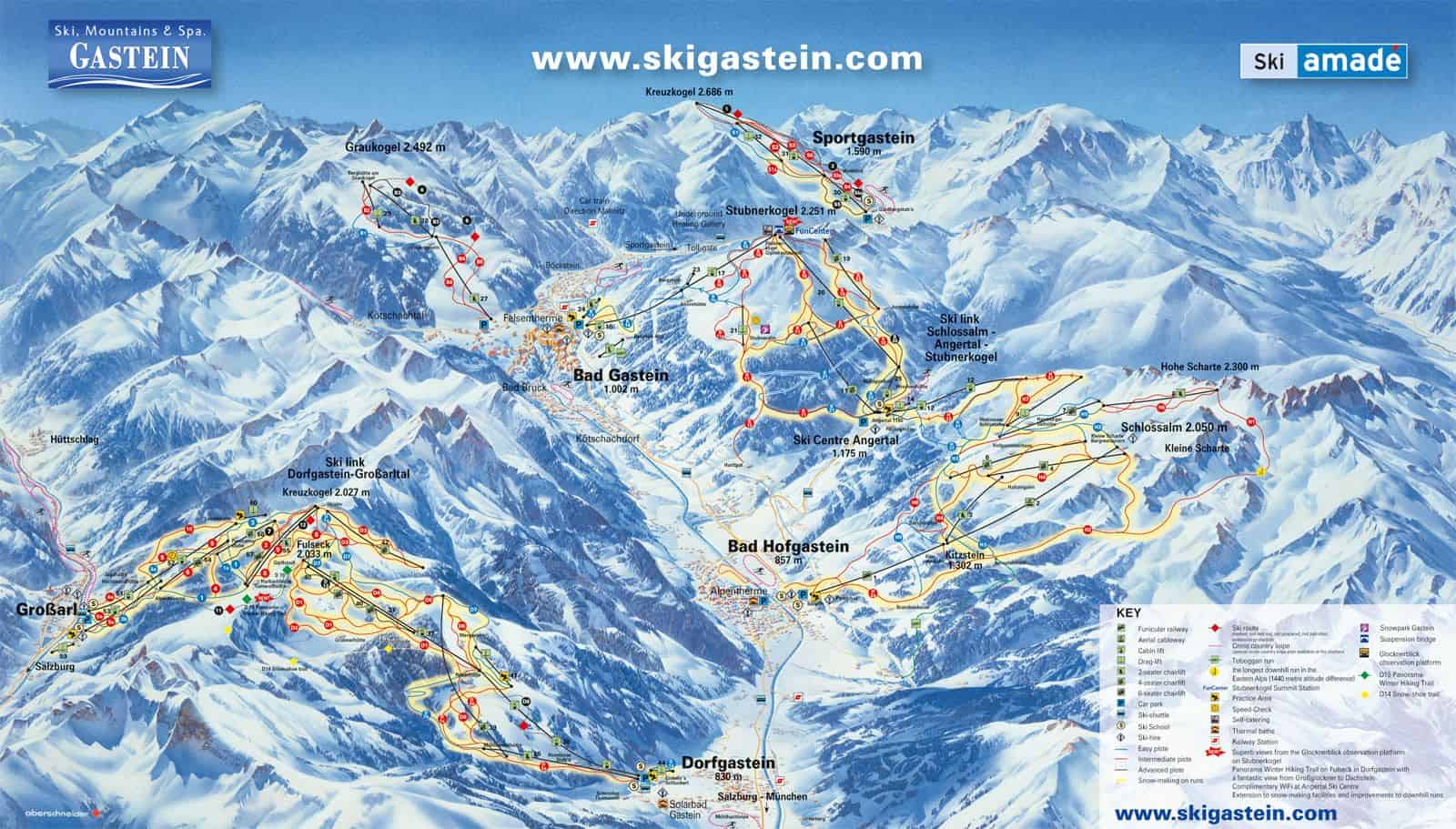 Pistkarta Gasteinerdalen för skidsemester med Austria Travel